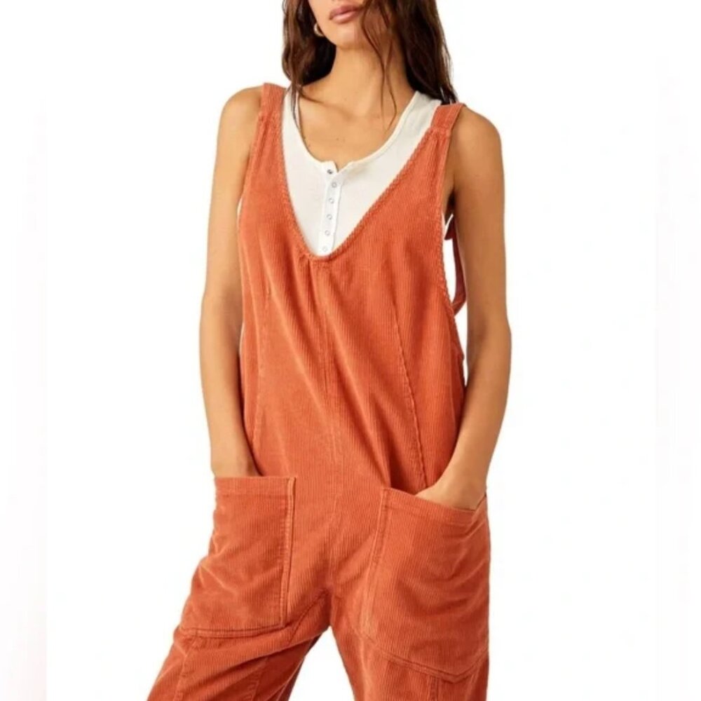 We The Free High Roller Cord Jumpsuit in  Sunburn Cedar / Burnt Orange SMALL NWT - Picture 9 of 11
